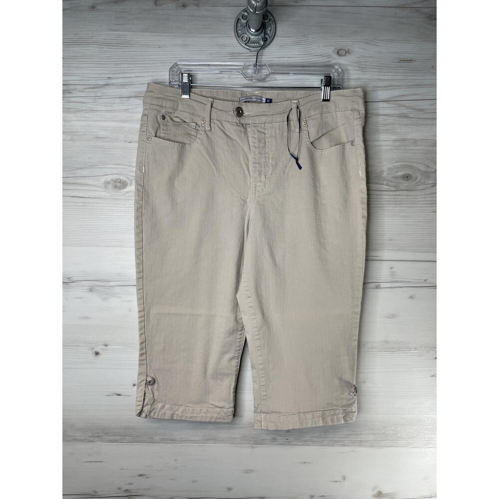 Bandolino Blu Capri Pants Womens 14 Beige Khaki Melania Studded‎ Pockets Stretch